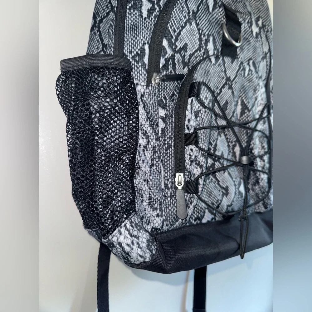 Pottery Barn Teen Black and White Snake Skin Print Multi Pocket Large Backpack